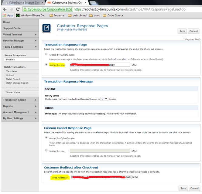 Click Customer Response Pages